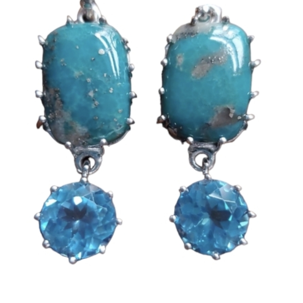 Campo Frio Turquoise and Blue Topaz Sterling Silver French Hook Earrings